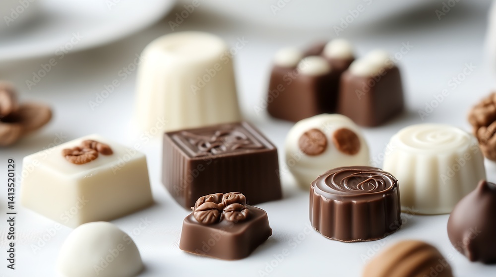 Assorted Gourmet Chocolate Delights with Various Flavors and Shapes on Display : Generative AI