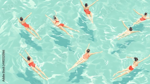 Synchronized Swimmers in Turquoise Water A Dynamic Display of Grace and Coordination in the Po