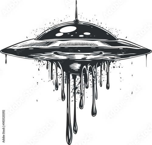 A creative illustration of a dripping UFO with an extraterrestrial design.