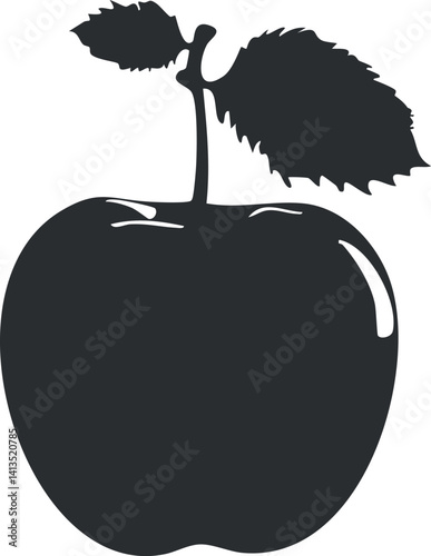 A simple silhouette of an apple with a leaf representing health and nutrition.