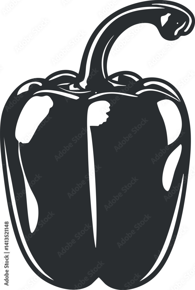 Illustration of a fresh pepper highlighting its shape and features for culinary use. Illustration of a fresh pepper highlighting its shape and features for culinary use.