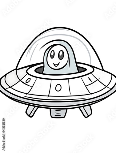 Cute alien in flying saucer