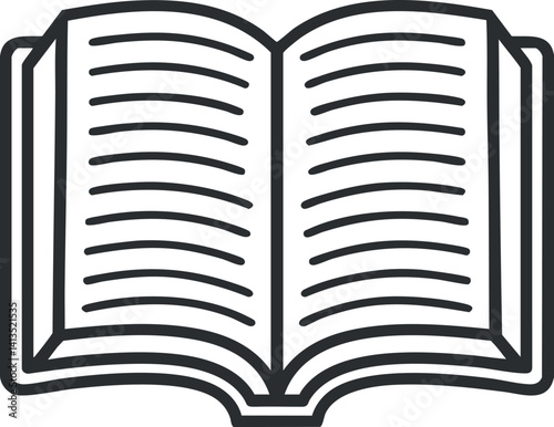 An illustration of an open book with blank pages for reading and writing.