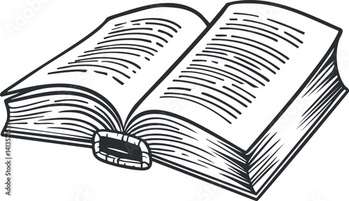 An illustration of an open book displaying blank pages ideal for education and literature.