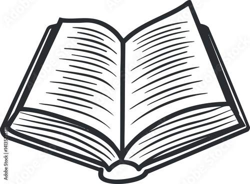 An open book illustration symbolizing reading and education with detailed pages.