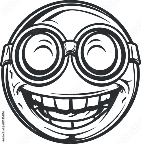 A cheerful cartoon smiley face with glasses, conveying a fun and playful expression.