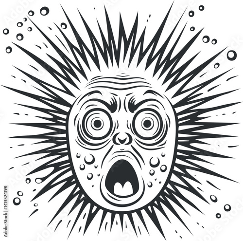 A dramatic illustration of a shocked face with an expressive burst effect.