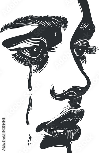 A poignant illustration of a face with tears symbolizing deep emotion and sadness.