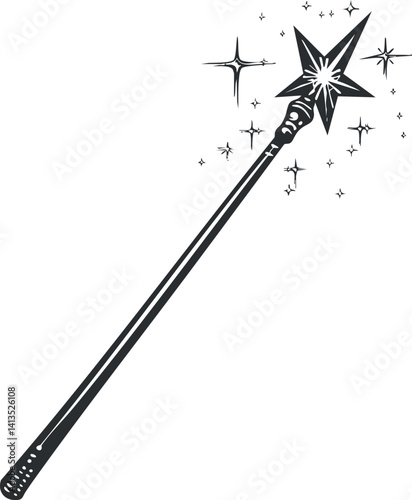 A creative illustration of a magic wand with a sparkling star and sparkles.