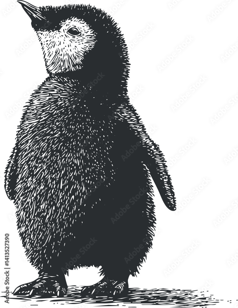 A cute illustrated penguin chick standing proudly in a black and white style. A cute illustrated penguin chick standing proudly in a black and white style.