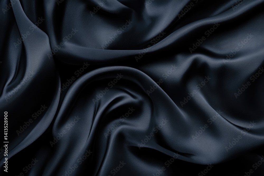 Obraz premium Dark navy blue satin fabric with soft, elegant folds and luxurious texture.