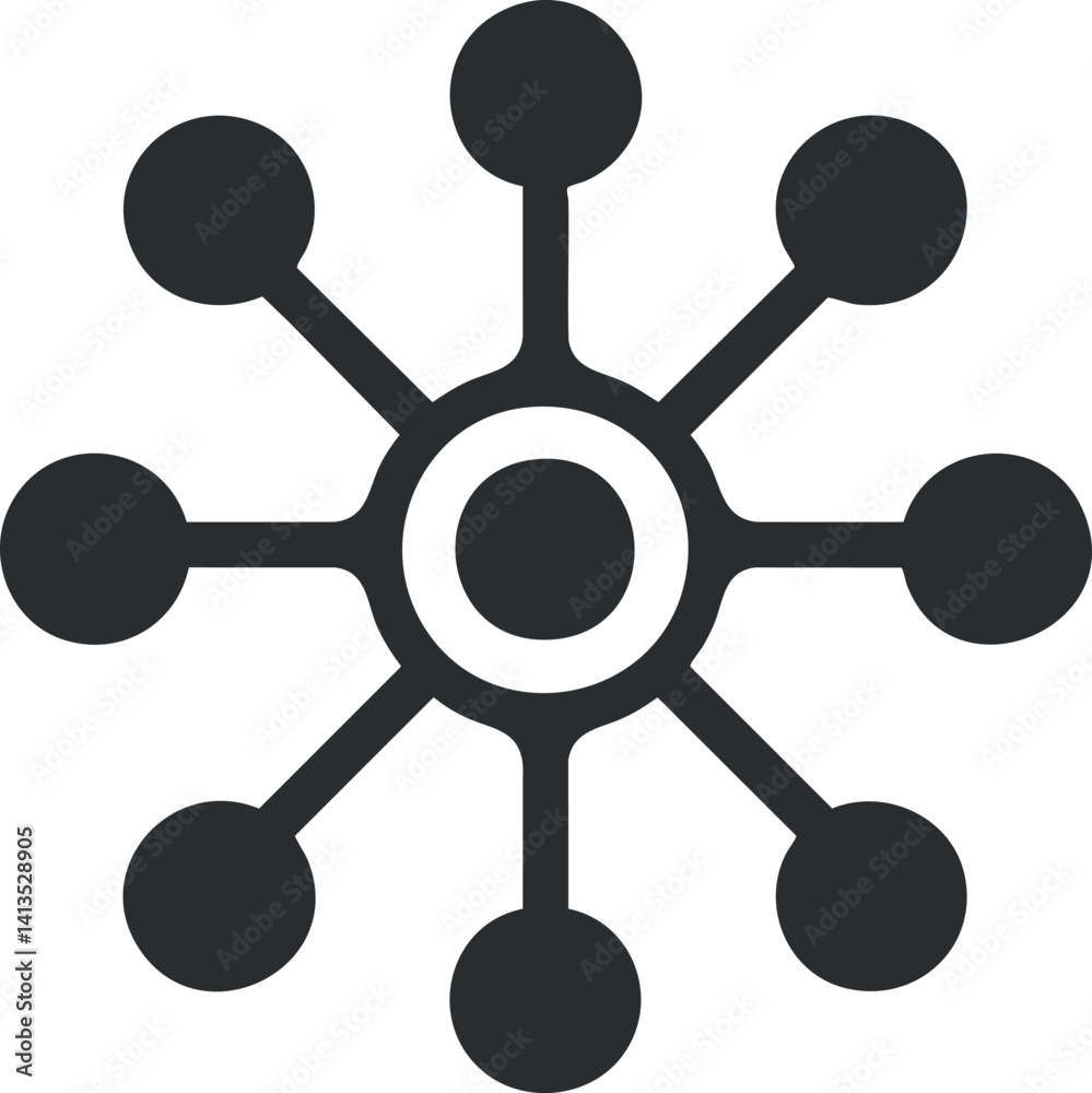 A modern icon representing a network or connection with a central node and radiating elements. A modern icon representing a network or connection with a central node and radiating elements.