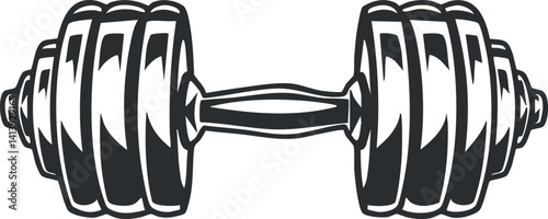 A black and white illustration of a dumbbell symbolizing fitness and strength training.