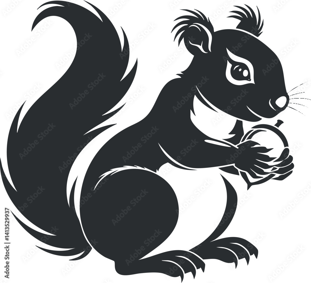 Obraz premium A playful squirrel character holding a nut in a whimsical cartoon style illustration.
