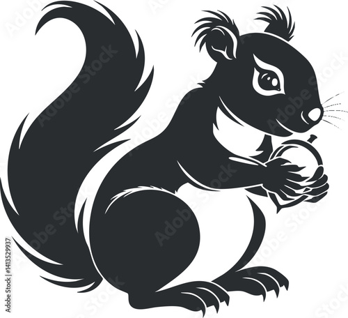 A playful squirrel character holding a nut in a whimsical cartoon style illustration.