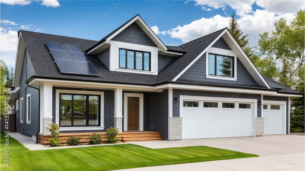 Modern Home with Solar Panels and Contemporary Design Elements Modern Home with Solar Panels and Contemporary Design Elements