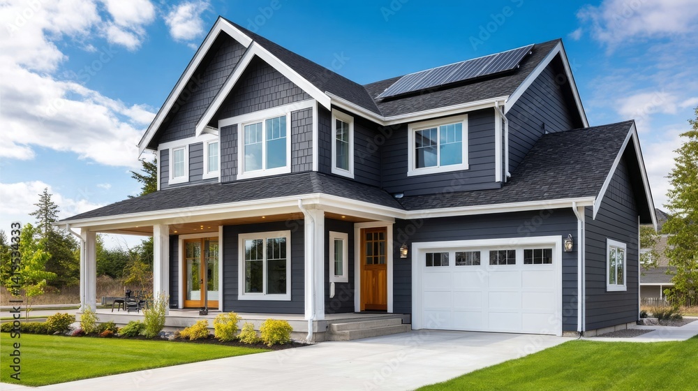 Modern Home with Solar Panels and Beautiful Landscape Design Modern Home with Solar Panels and Beautiful Landscape Design