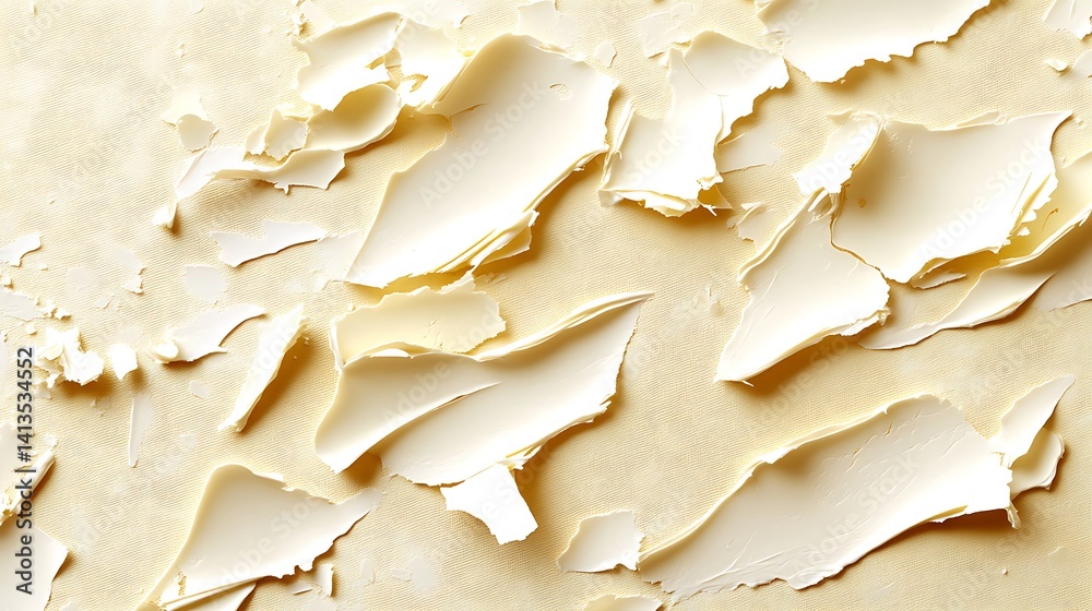 White, flaky substance scattered on a pale yellow background White, flaky substance scattered on a pale yellow background