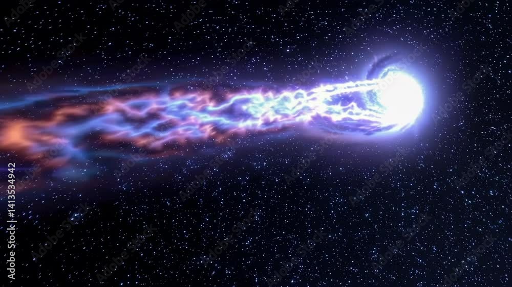 Comet entering wormhole creating galaxy spiral in deep space