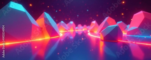 Bright geometric shapes gliding across surface ,  Shapes,  Artistic,  Geometric