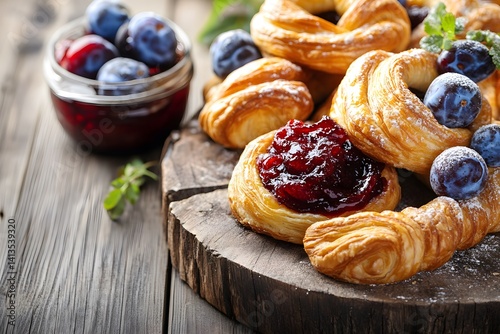 Wallpaper Mural Delicious Plum Jam Filled Puff Pastry on Wooden Board Torontodigital.ca