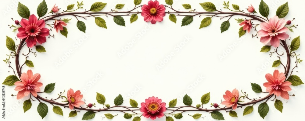 Fototapeta premium Decorative floral wreath with vines and leaves, ornamental, wreath