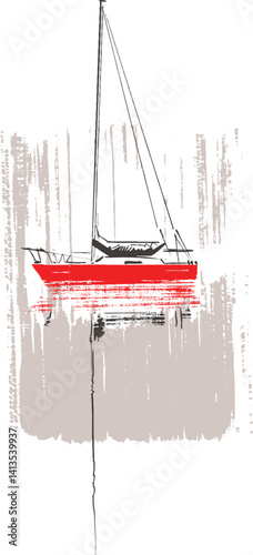 vector illustration of the red yacht in the sea