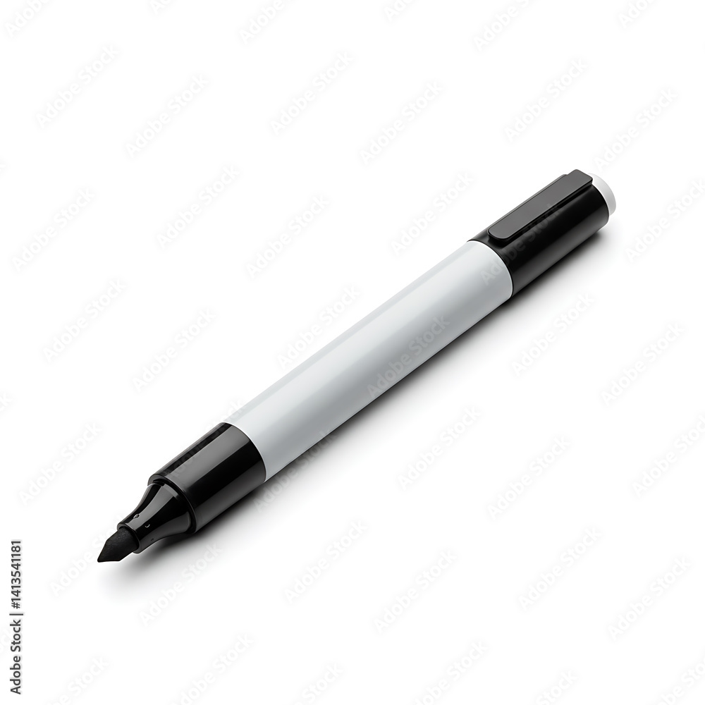 Black marker with cap, angled on white, clean design tool. Black marker with cap, angled on white, clean design tool.