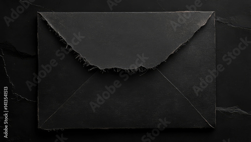 a ripped and scratched ratty grungy grungy grunge texture isolated on black folded edges of an old black square envelope.