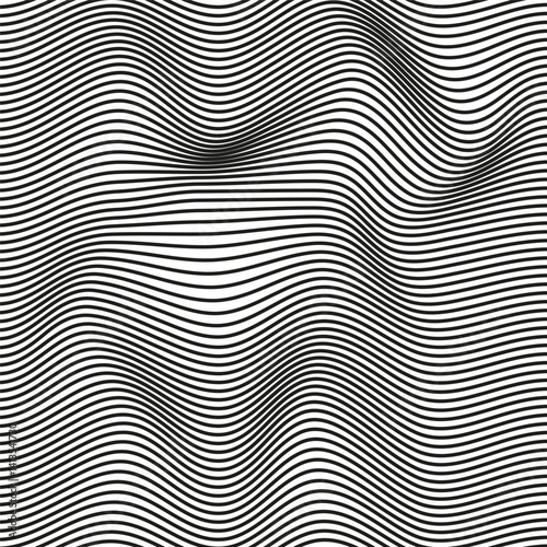 Dense wavy pattern. Vector line design. Black on white background. Flowing shape style. photo