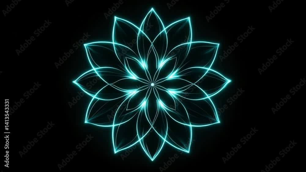 Glowing Neon Mandala Loop Animation on Black Background
