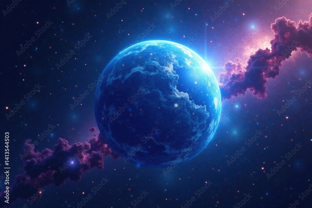 Obraz premium Ethereal blue gas giant orb suspended in starry void , nebula, cosmic, void