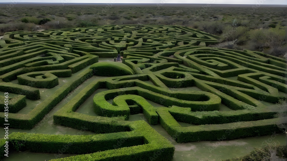 Aerial Photograph of a Complex Hedge Maze