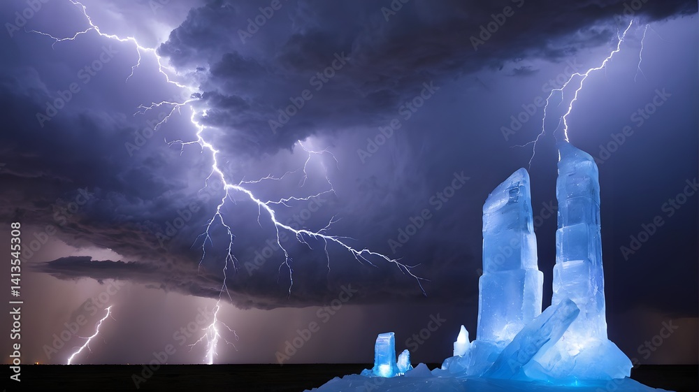 Ice Sculptures and Lightning Strikes During a Thunderstorm