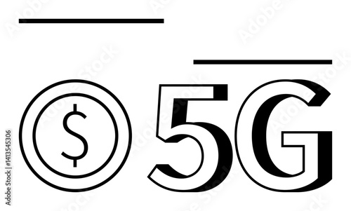 Coin with dollar sign and bold 5G denote economic growth and advanced connectivity. Ideal for finance, technology, business, telecom, innovation, investment, simple landing page