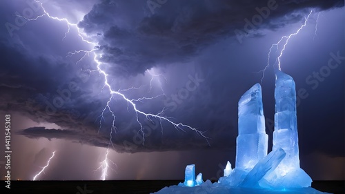 Obraz na płótnie Ice Sculptures and Lightning Strikes During a Thunderstorm w salonie
