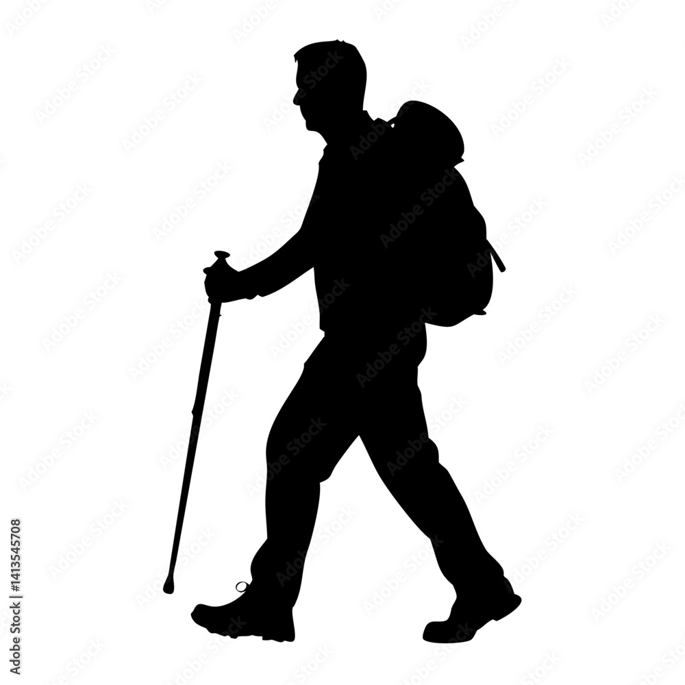 Hiker man silhouette vector isolated on white background Hiker man silhouette vector isolated on white background