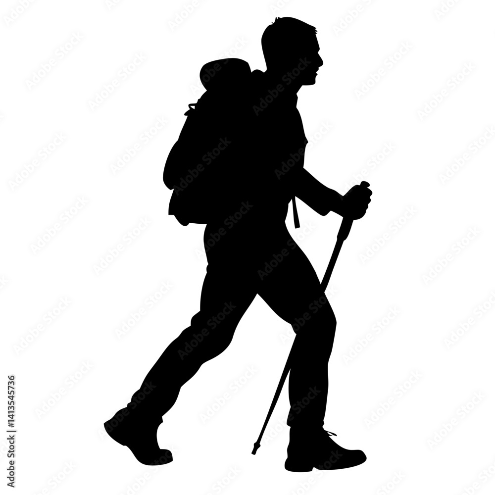 Hiker man silhouette vector isolated on white background Hiker man silhouette vector isolated on white background