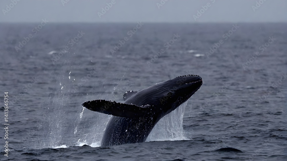 Humpback Whale Breaching in Ocean