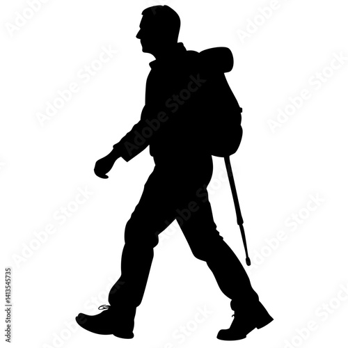 Hiker man silhouette vector isolated on white background