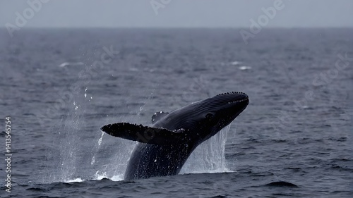 Obraz na płótnie Humpback Whale Breaching in Ocean w salonie