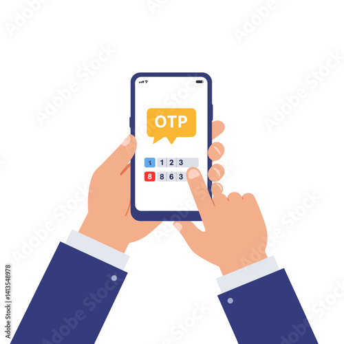 Flat Illustration Vector Entering OTP Code on Phone for Secure Verification