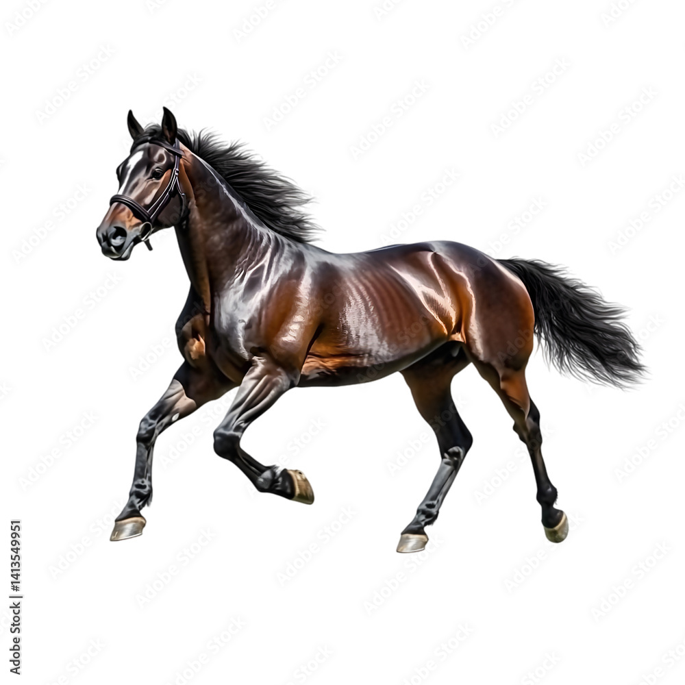 Obraz premium A Running Brown Horse Isolated on Transparent Background Realistic Image