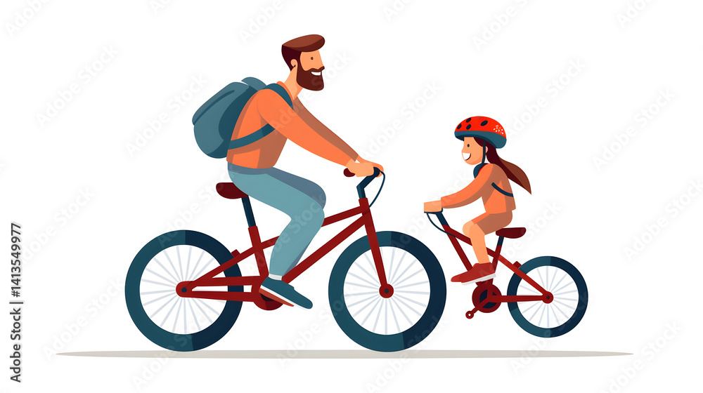 Naklejka premium Father and Daughter Cycling Together - Family Outdoor Activity and Quality Time Concept