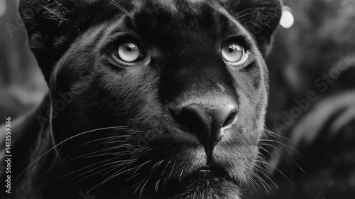 Obraz na płótnie Black Panther Closeup Sharp Gaze, Intense Eyes of Jungle Predator, Fine Fur Texture and Whiskers, Nocturnal Hunter Portrait, Wildlife in Darkness w salonie