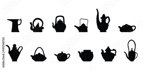 Teapot Silhouette Vector Icon Set
