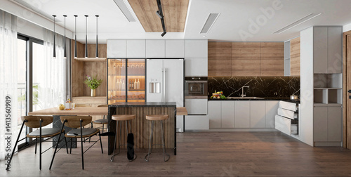 luxury home interior, modern living room 3d render