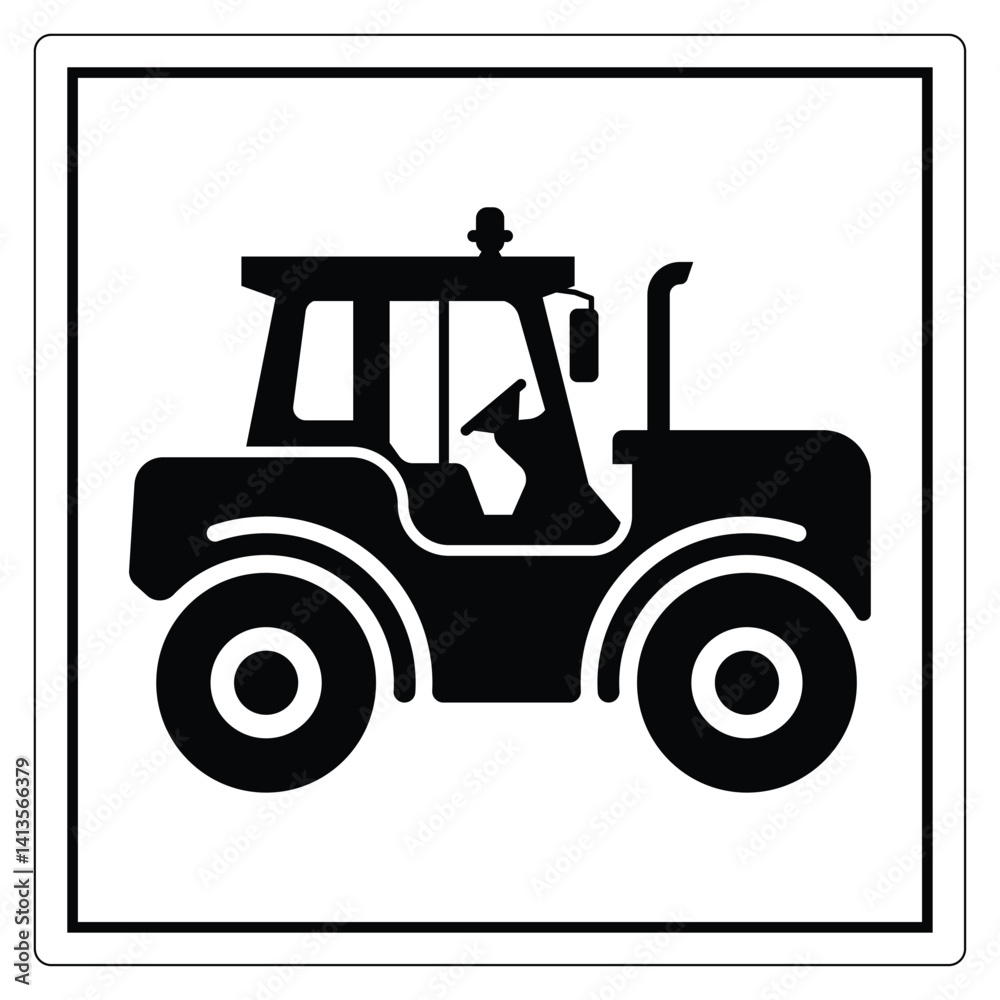 Fototapeta premium Black and White Silhouette of a Tractor on a White Background Icon Design