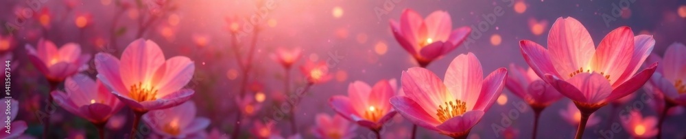 Fototapeta premium Softly glowing flowers in a gentle wave motion with intertwined hearts, heart, botanical garden, tender