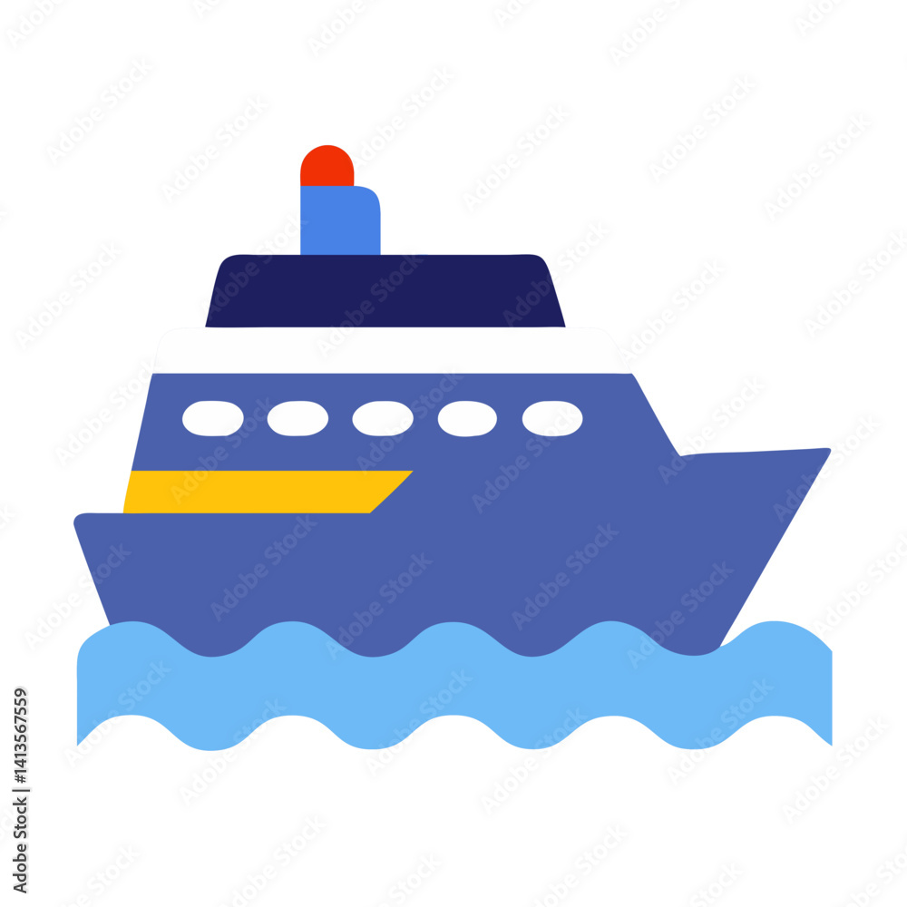 Ferry boat graphic icon sailing on blue waves Ferry boat graphic icon sailing on blue waves